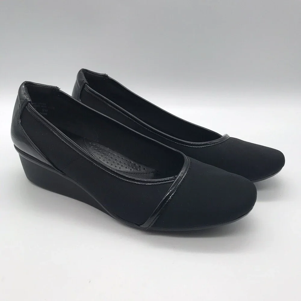 C.P. Company Women's size 9W Black on Black Fabric & Patent Wedge Comfort Shoes